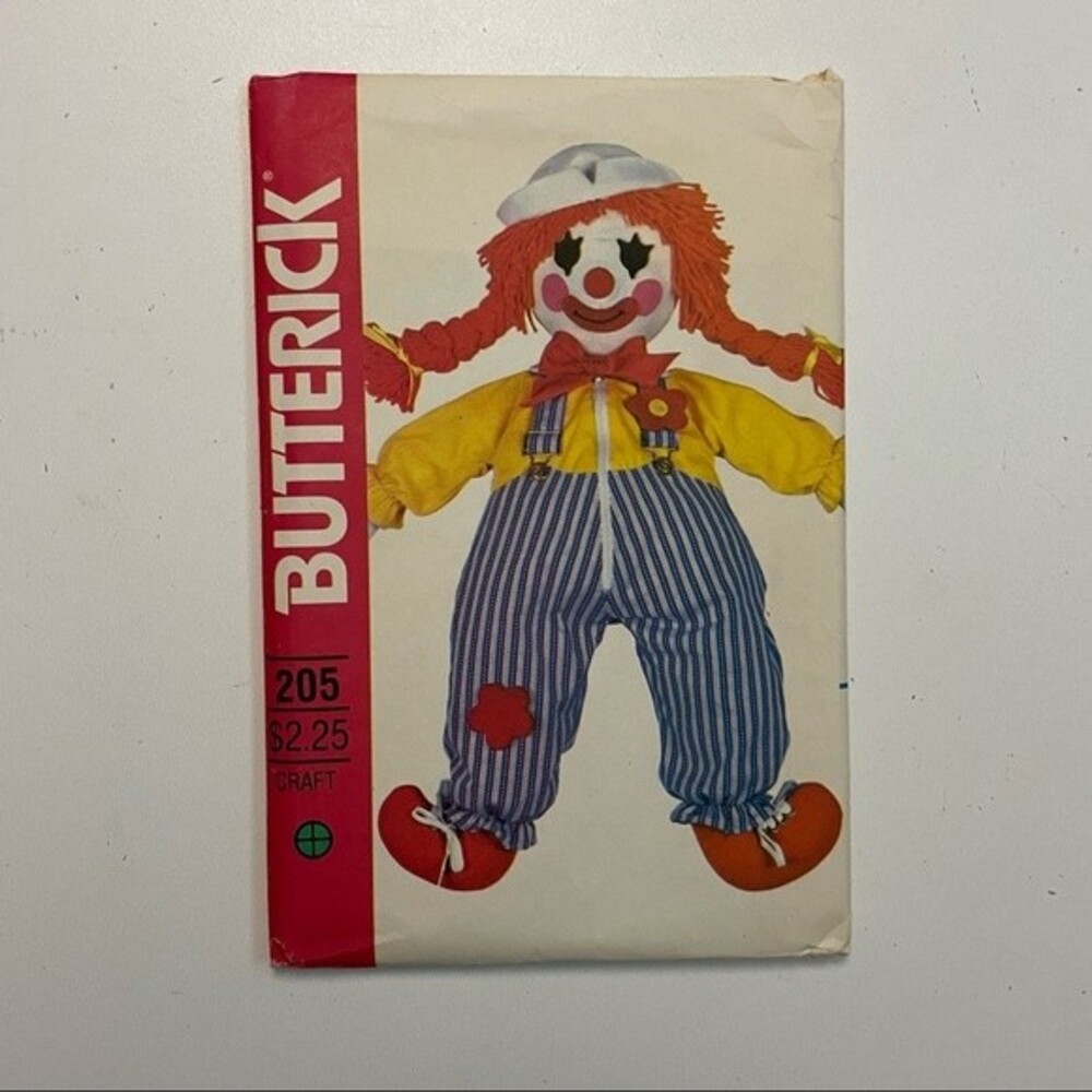 Vintage Butterick Pattern Clown Doll Outfit Stuffed Play Toy Kids Children #205